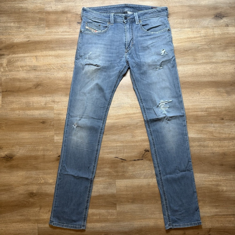Diesel Jogg Jeans Men 32x33 Blue Thavar-NE Slim Skinny Stretch Thrashed Rockstar